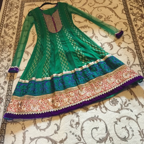 Green, Red and Gold Anarkali