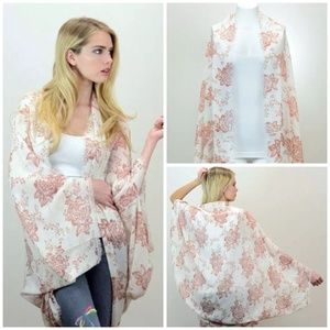 Bohemian Sheer Floral Kimono, Boho Festival Wrap
