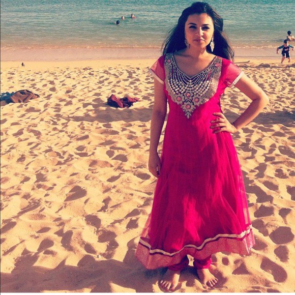 Hot Pink Net Anarkali