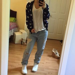 Dark blue bomber jacket with white stars