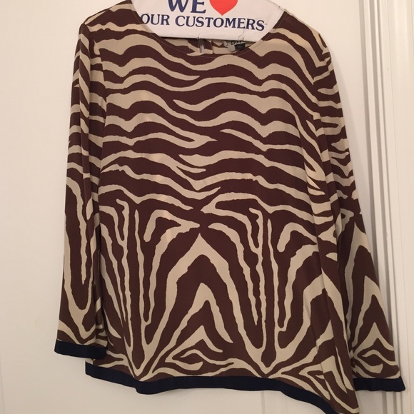 J. Crew zebra print blouse with navy trim