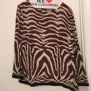 J. Crew zebra print blouse with navy trim