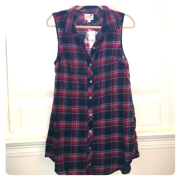 Plaid sleeveless shirt dress