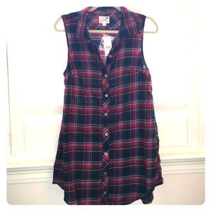 Plaid sleeveless shirt dress