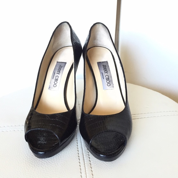 Jimmy Choo Croc embossed Peep toe Pumps
