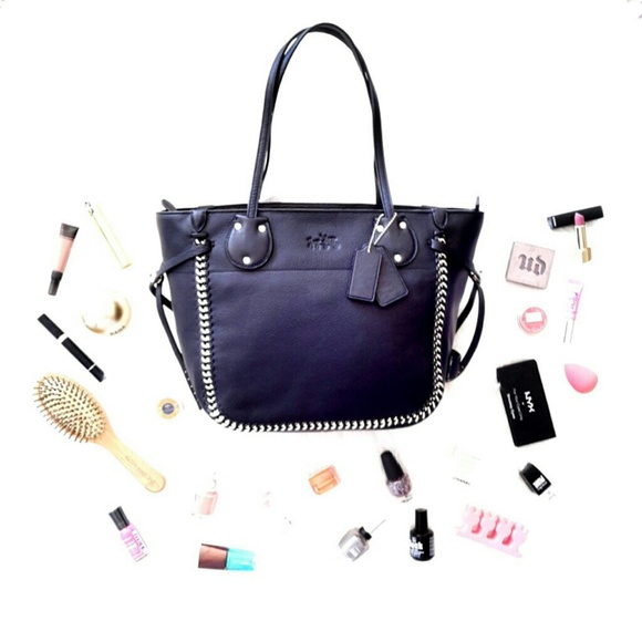 Coach tatum in whiplash leather black tote bag