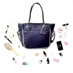 Coach tatum in whiplash leather black tote bag