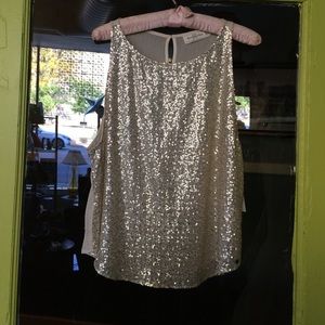 Gold sequin cream chiffon swing tank top