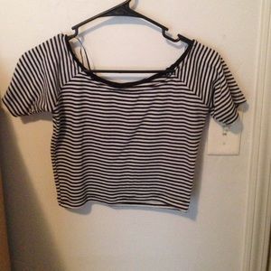Cotton On black and white striped crop top