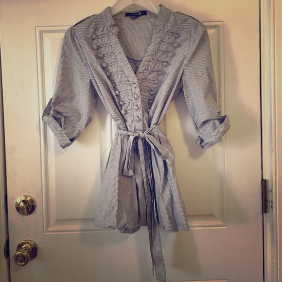 Gray and white Pinstripe Top