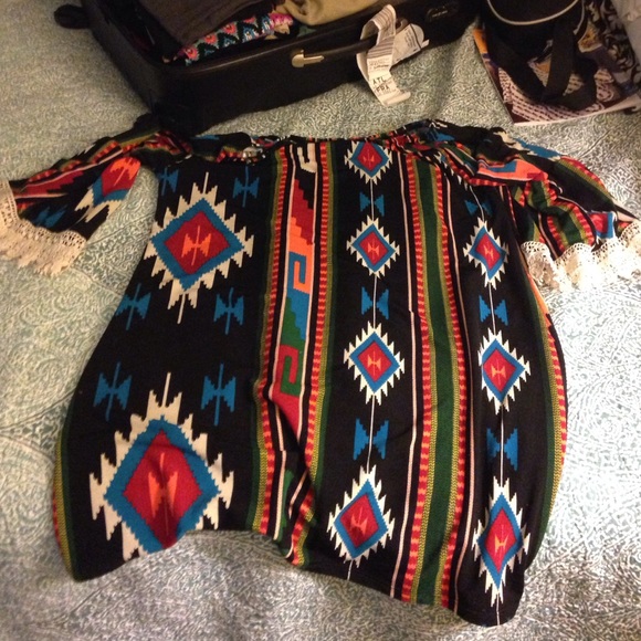 Aztec print dress and plum tunic dress bundle.