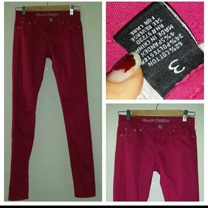 Bright red skinny jeans