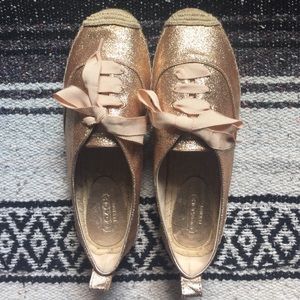 NWT Coach Sz 8 Rose Gold Glitter Espadrilles