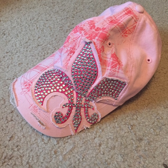 Pink bling fleur de lis baseball cap