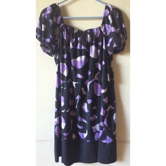 NWT Black Dress with a Purple Geometric Print