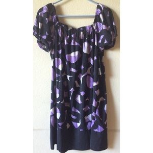 NWT Black Dress with a Purple Geometric Print
