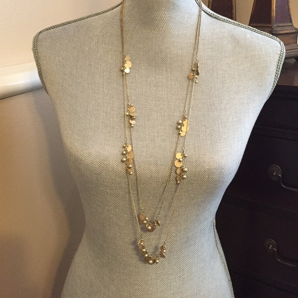 Brushed gold two strand long chain necklace