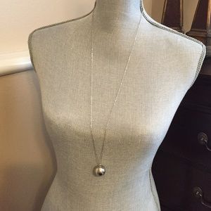 Long chain silver necklace w ball charm