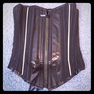 Corset top with rhinestone zip up accent