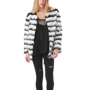FAUX FUR JACKET IN MONO STRIPE