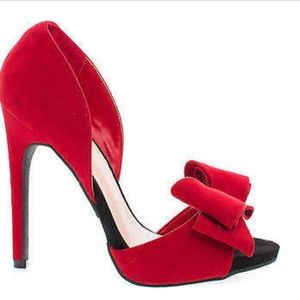 Red Peeptoe Bow Heels