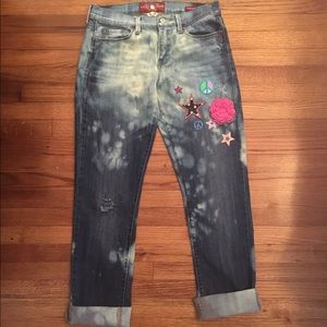 Lucky brand straight leg distressed patch jeans