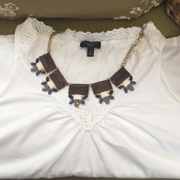 Talbots White Tank Top with Crochet Detail