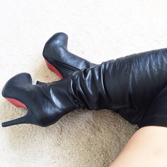 red bottom thigh boots