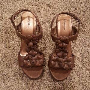 Brown Wedge Heels With Flower Detail