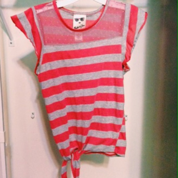 Casual top with bright stripes & sheer neckline - Picture 1 of 3