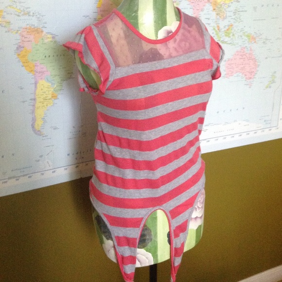 Casual top with bright stripes & sheer neckline - Picture 3 of 3