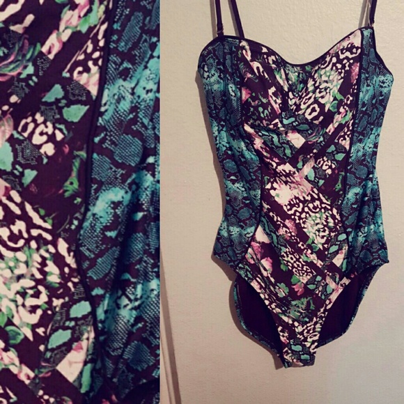 Multiple print tummy tucker swimsuit