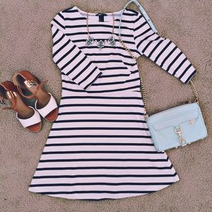 Fit and Flare White and Navy Stripped Dress