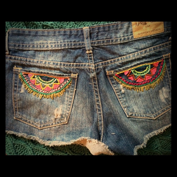 Hand embroidered Jean shorts
