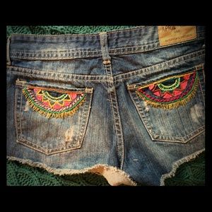 Hand embroidered Jean shorts