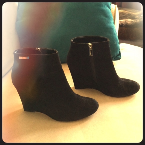Calvin Klein Black Suede Wedge Bootie