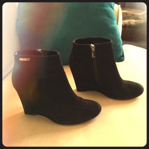 Calvin Klein Black Suede Wedge Bootie