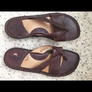 Brown leather born sandals
