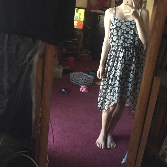 Black daisy high low dress