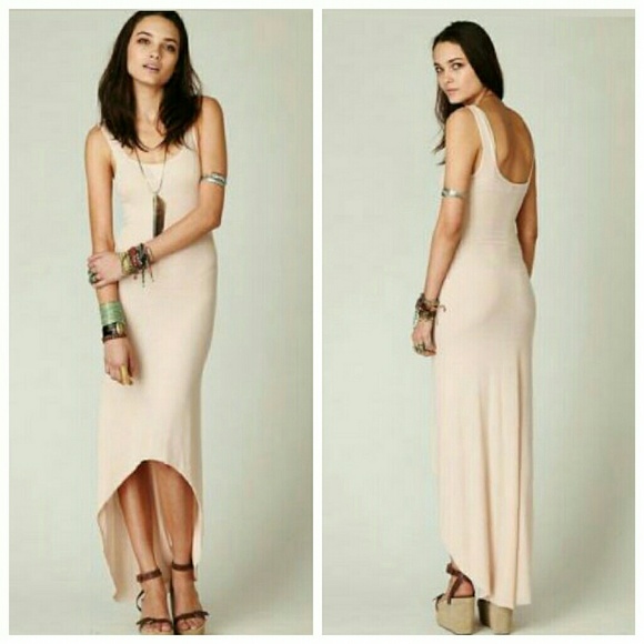 Free People peach ribbed EASY HI LO SLIP