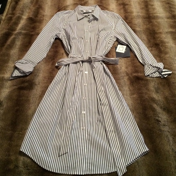 liz claiborne shirt dress Liz Claiborne 6 Small Shirt Dress 100% Tencel Blue Chambray Roll Tab Sleeve L/S
