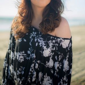 Black and white flowey off the shoulder top