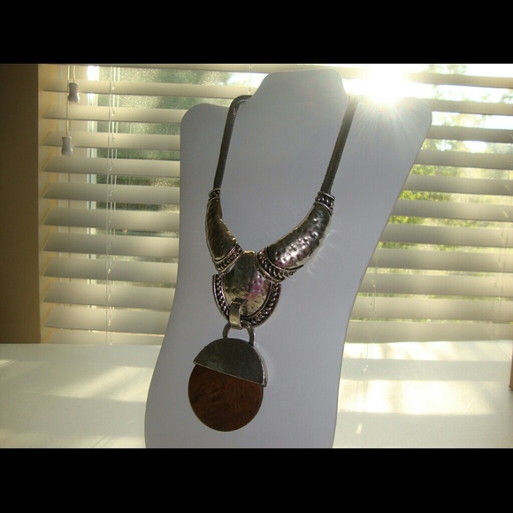 Silver/Wood Statement Necklace