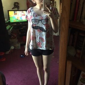 Rose studded collar mustache and glasses shirt