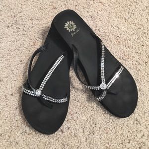 Yellow box flip flops