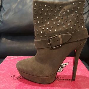 Gray Studded Suede Booties