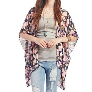 Floral Pink And Navy Kimono / Cardigan