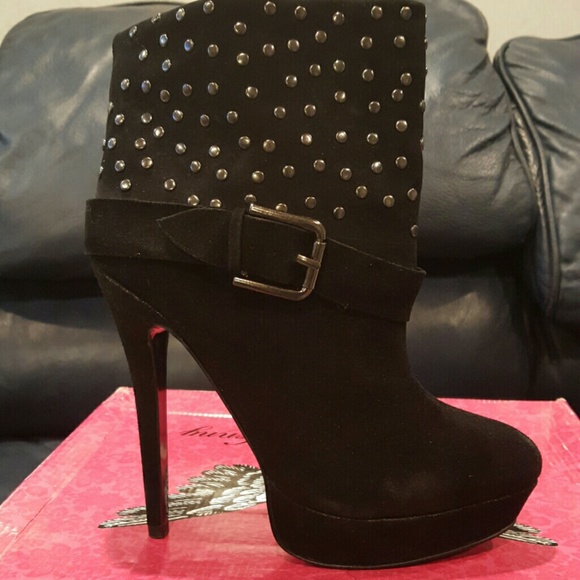 Black Studded Suede Booties
