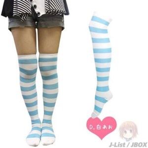 Kawaii Lolita blue &white stripe socks