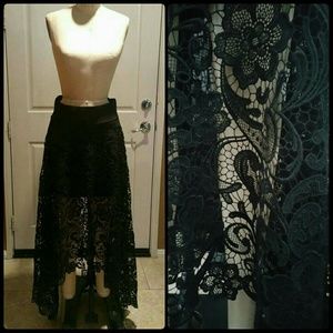 Black lace flowy flared skirt